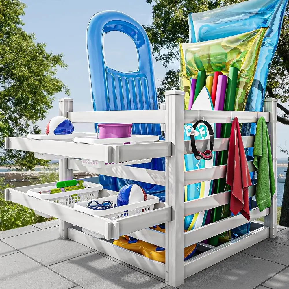 Beach Towel Large - Pool Storage Bin with Towel Rack