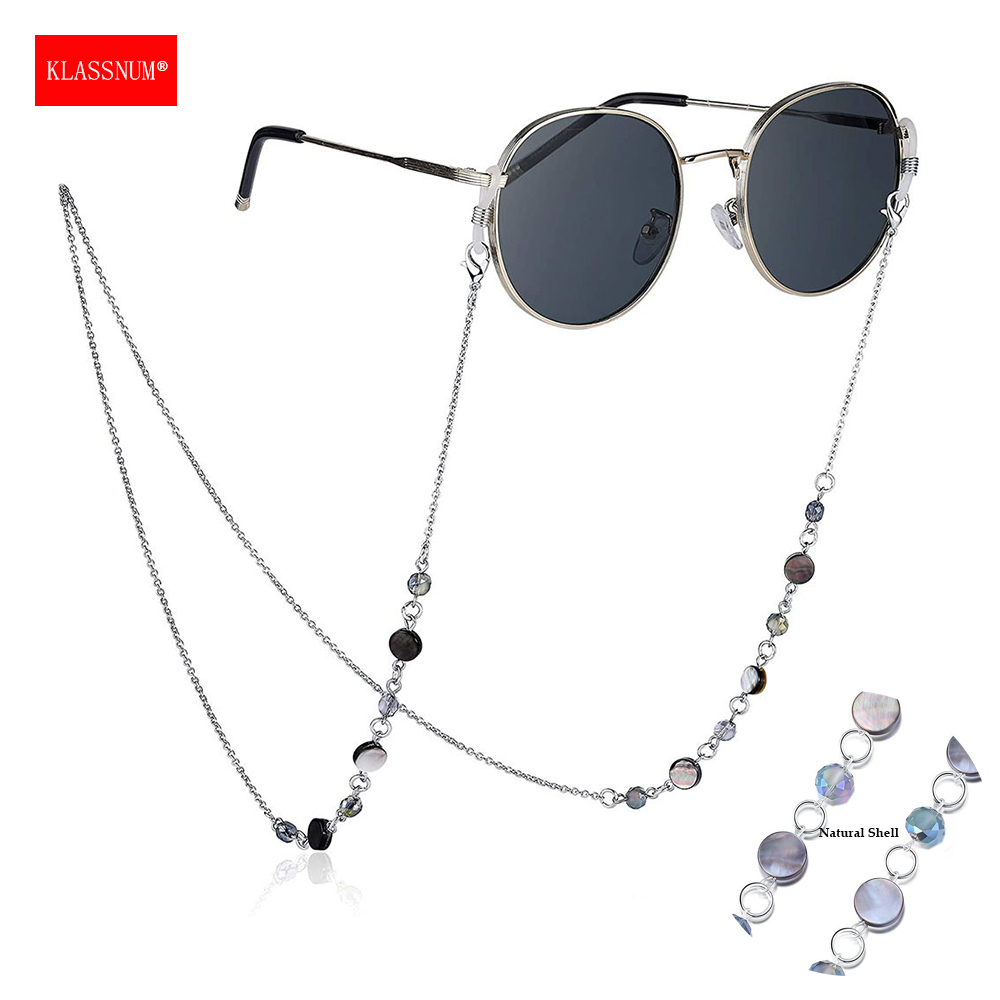 Sunglass Retainer Cord - KLASSNUM Women Natural Shell Crystal Glasses