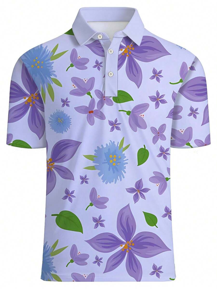 Polo Shirt Pique - Mens Floral Print Pique Shirt Short