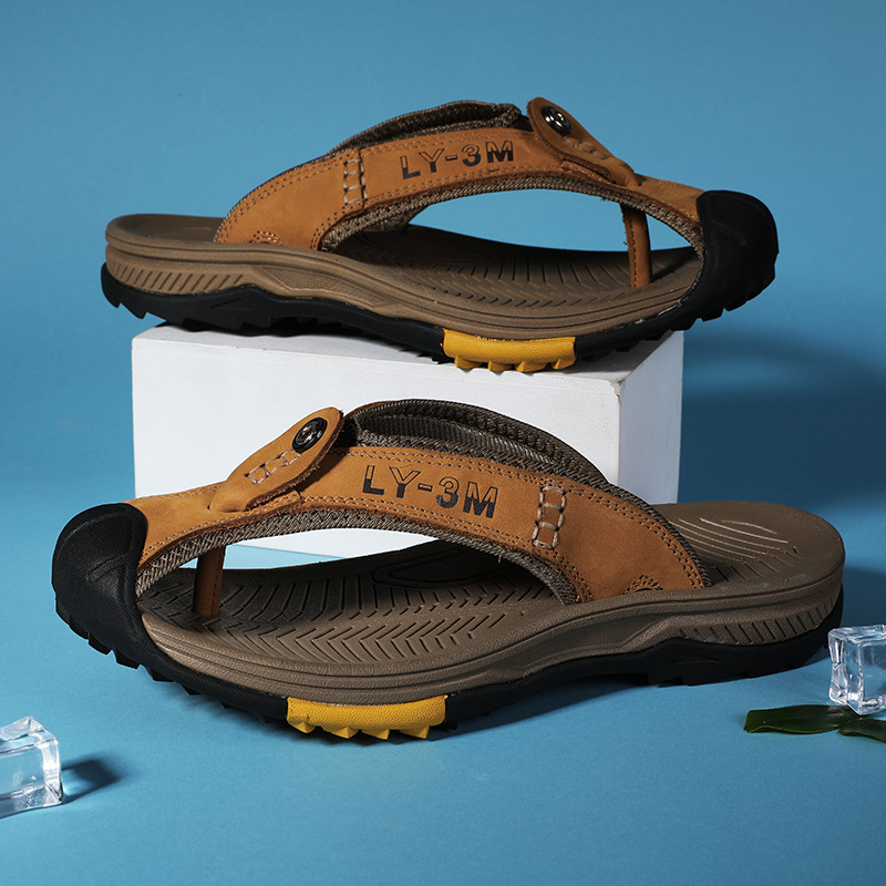 Flip Flop Leather Men - New Men's Genuine Leather Flip-Flops Stylish