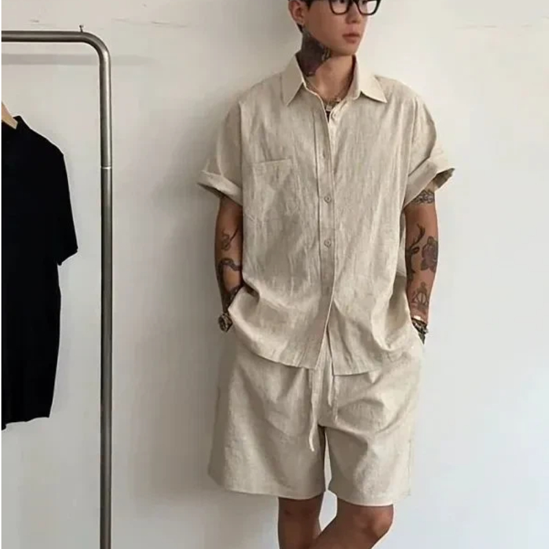 Linen Shirt Breathable - Mens Linen Cotton 2 Piece Set
