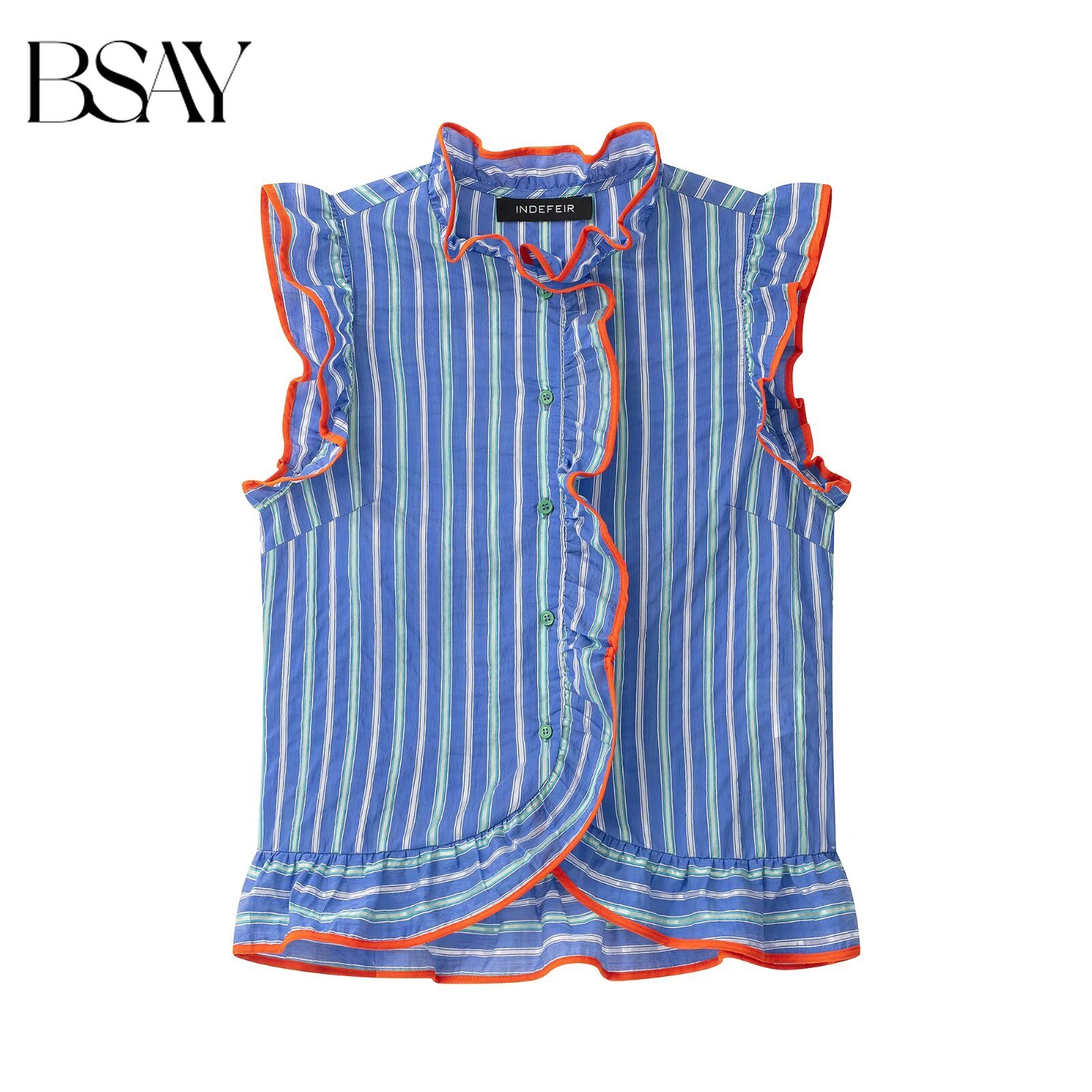 Shirt Camp Collar - BSAY Women Colorful Striped Sleeveless Blouse