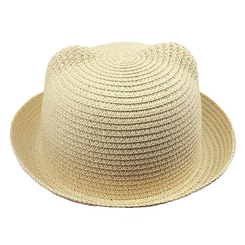 Bucket Hat Straw - Cute Cat Ear Breathable Curved Brim