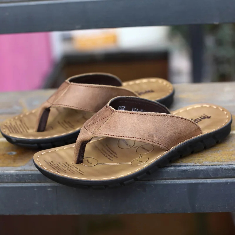 Flip Flop Leather Men - Roma Retro Man Slipper Solid Color