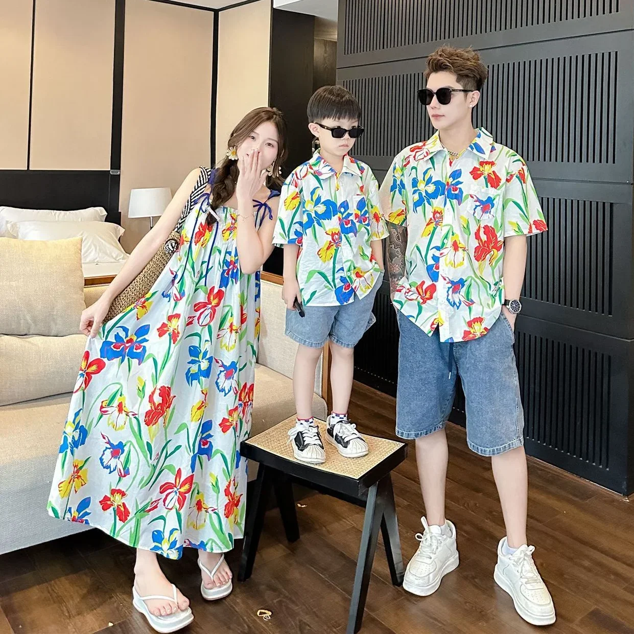 Resort Shirt Floral - VacationClothes Korean Mommy and Daughter Resort