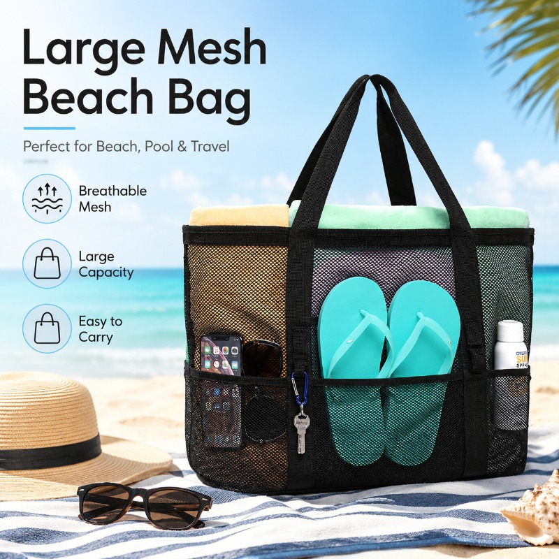 Beach Towel Large - Mesh Beach Bag Large Capacity Tote