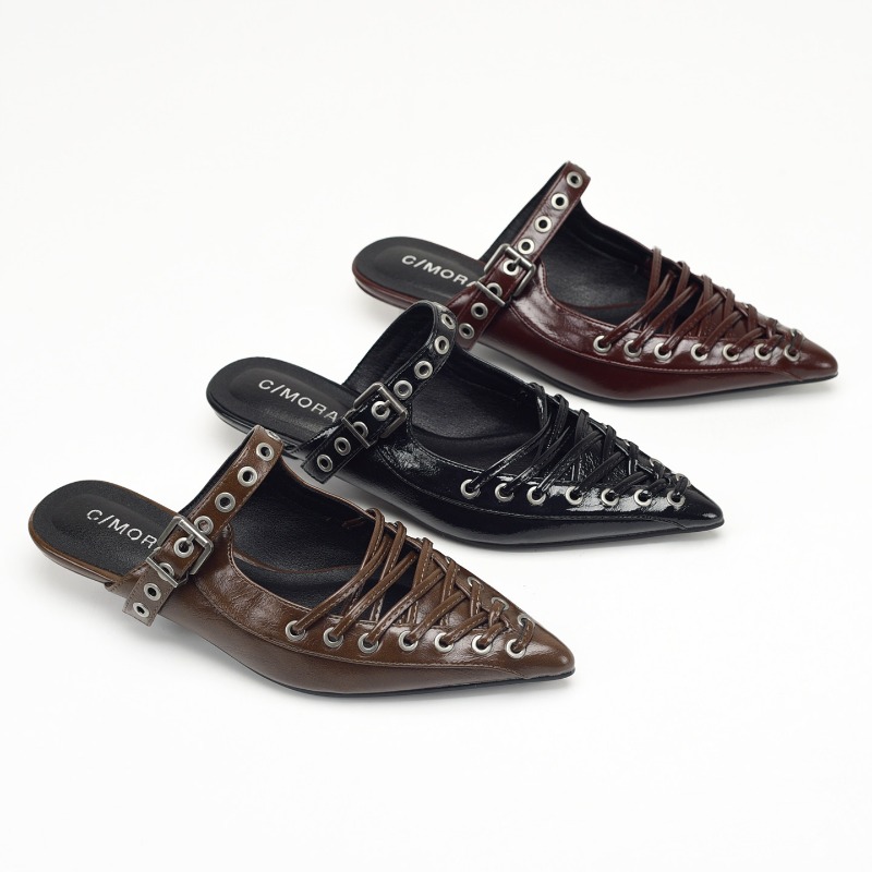 Casual Sandal Leather - Pointed Toe Lace Up Women Slippers