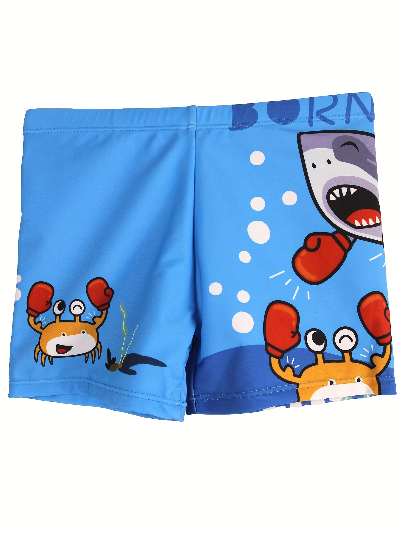 Swim Trunk Quick Dry - Cartoon Boxing Crab And Shark Pattern