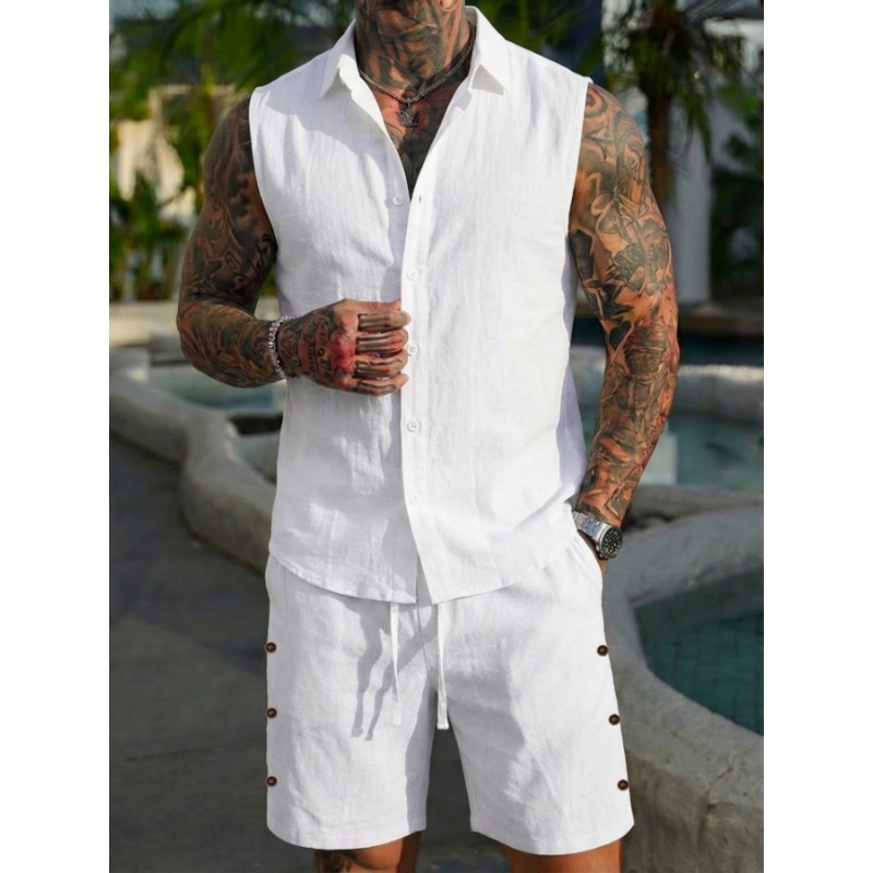 Men's 2 Piece Linen Textured S - огляд і ціна Short Linen Drawstring