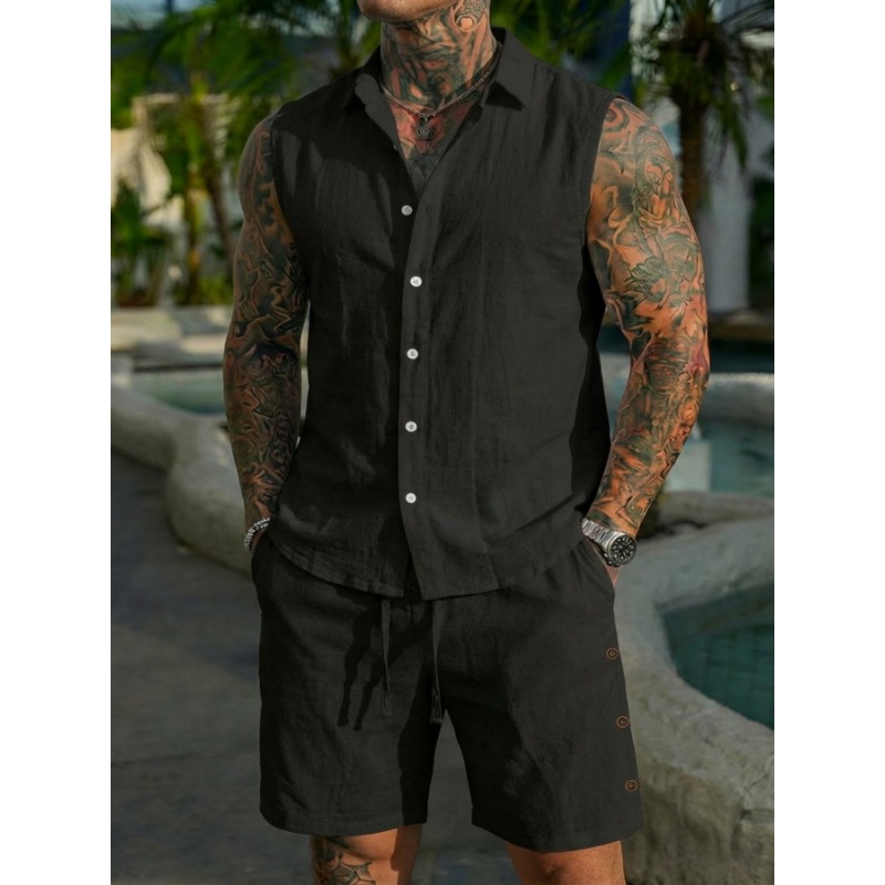 Men's 2 Piece Linen Textured S - огляд і ціна Short Linen Drawstring