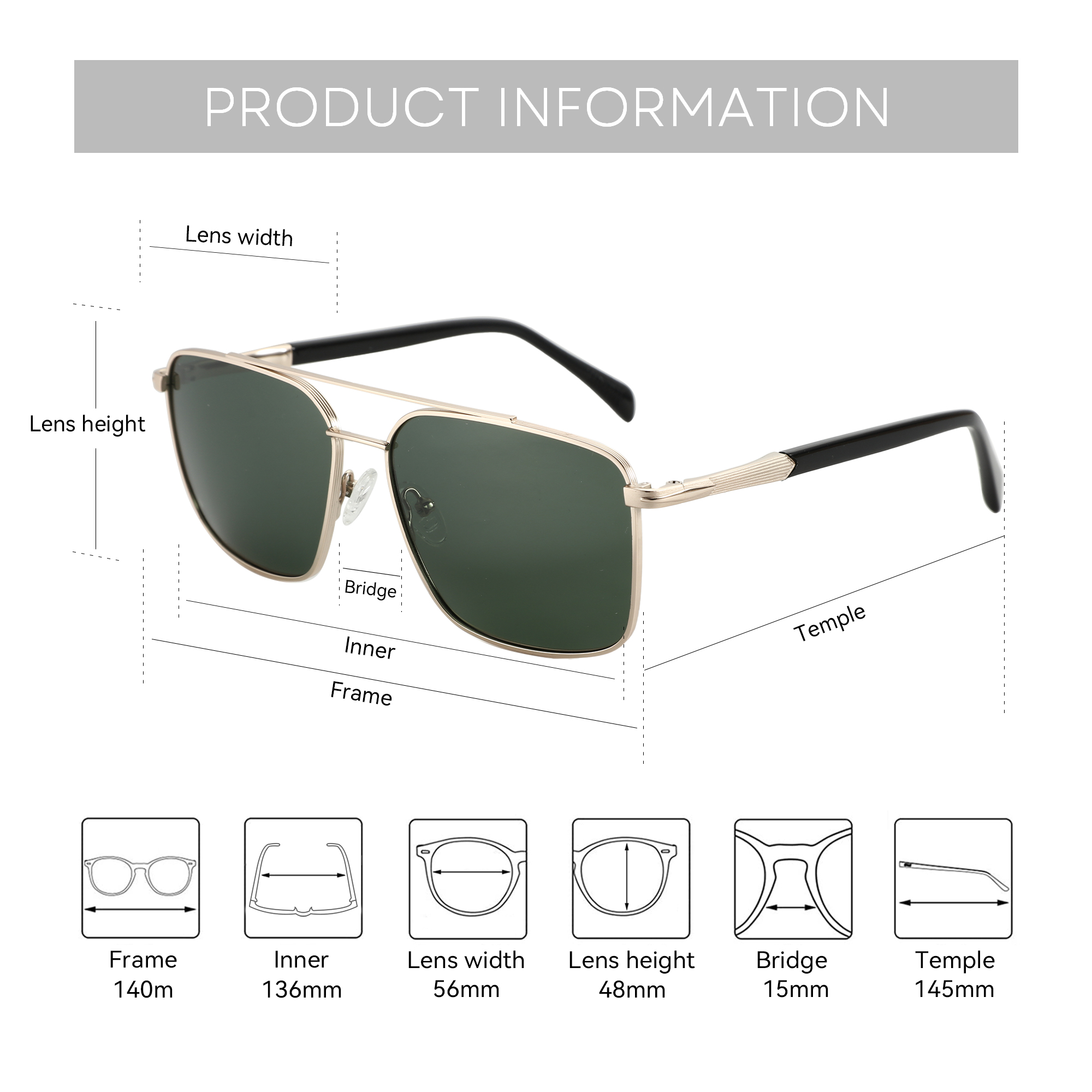 BLUEMOKY L Size Fashion Metal  - огляд і ціна Sunglasses Aviator Polarized
