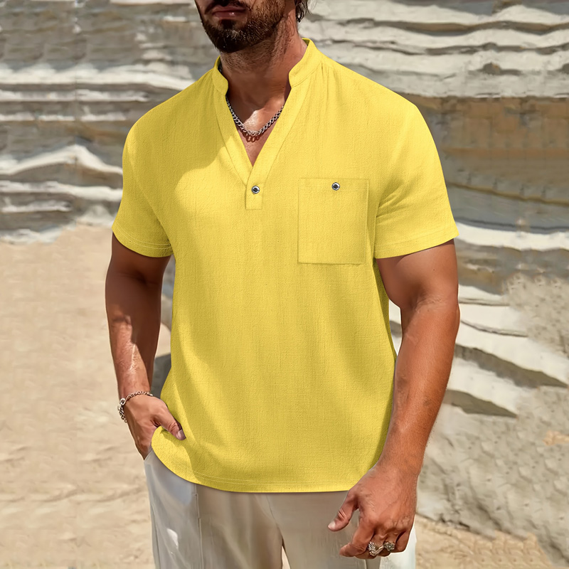 Men's Cotton Linen Henley Shir - огляд і ціна Linen Shirt Breathable