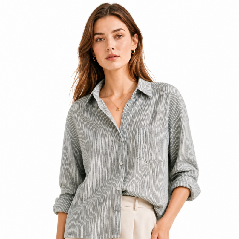 Japanese-style gray-white fine - огляд і ціна Linen Shirt Breathable