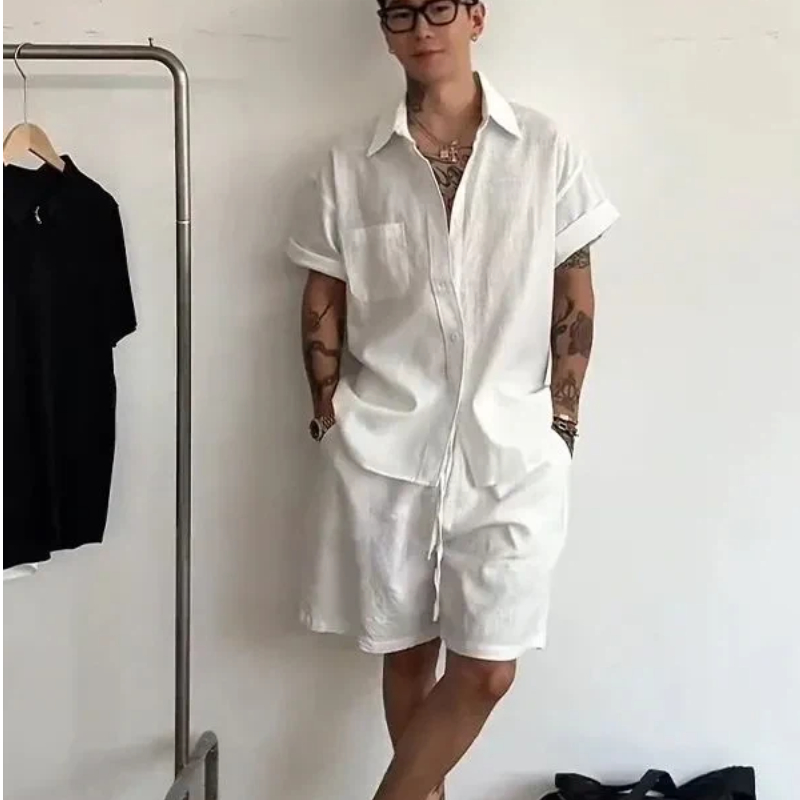 Mens Linen Cotton 2 Piece Set  - огляд і ціна Linen Shirt Breathable