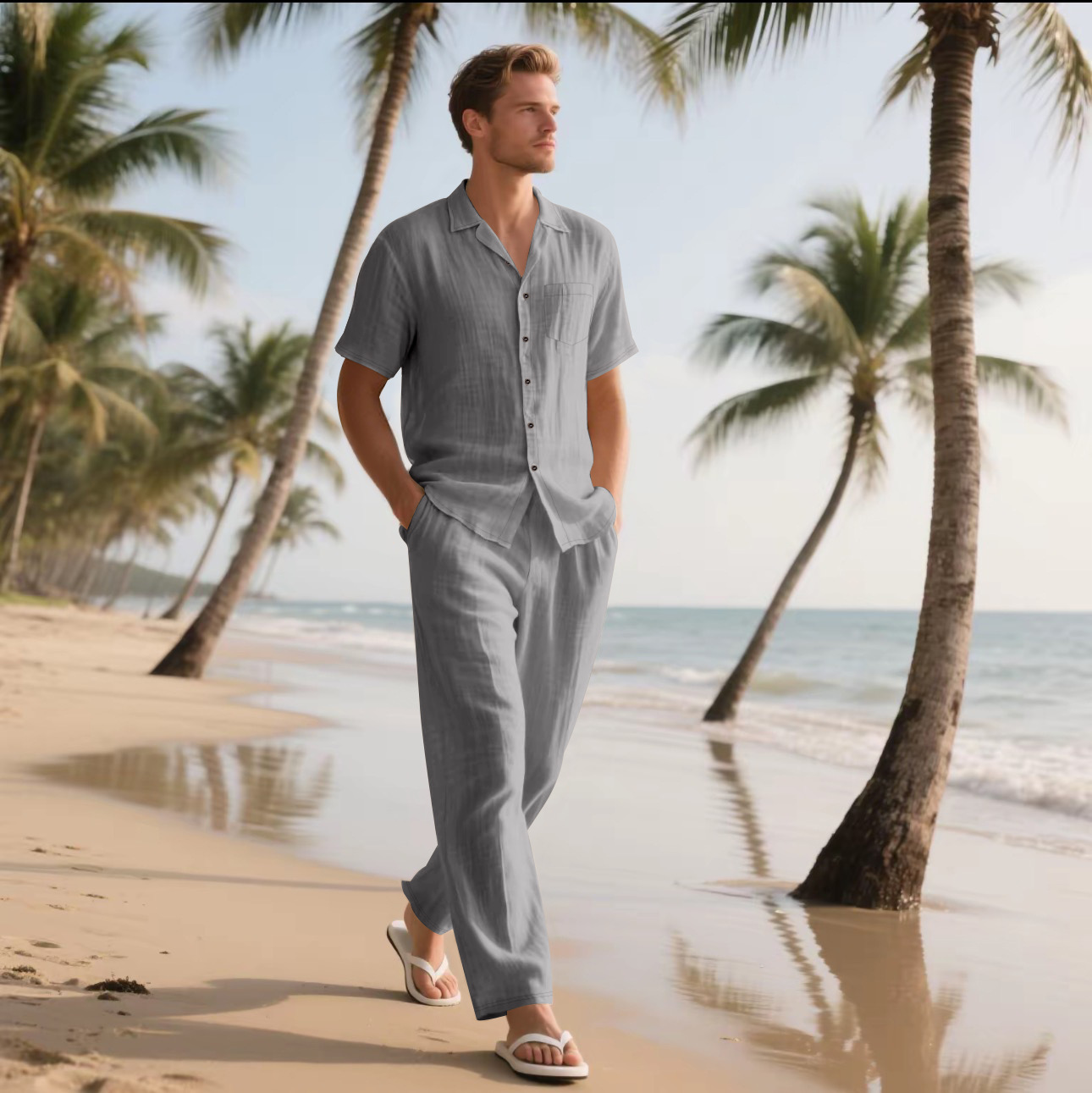 Summer Men's New Linen Casual  - огляд і ціна Short Linen Drawstring