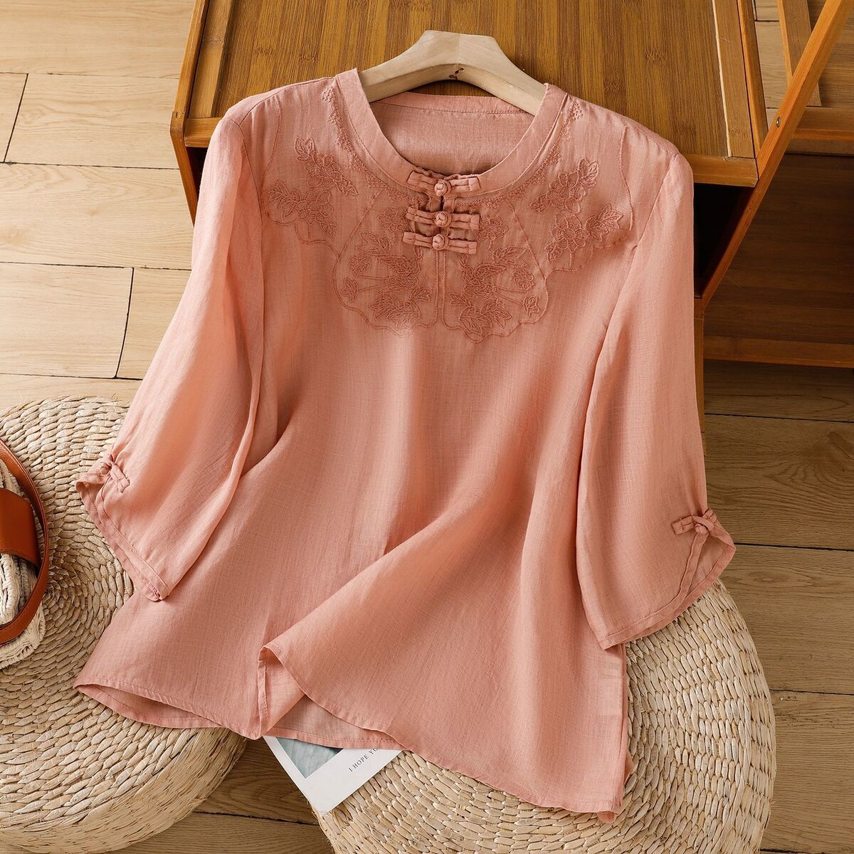 Chinese Style Round Collar But - огляд і ціна Shirt Camp Collar