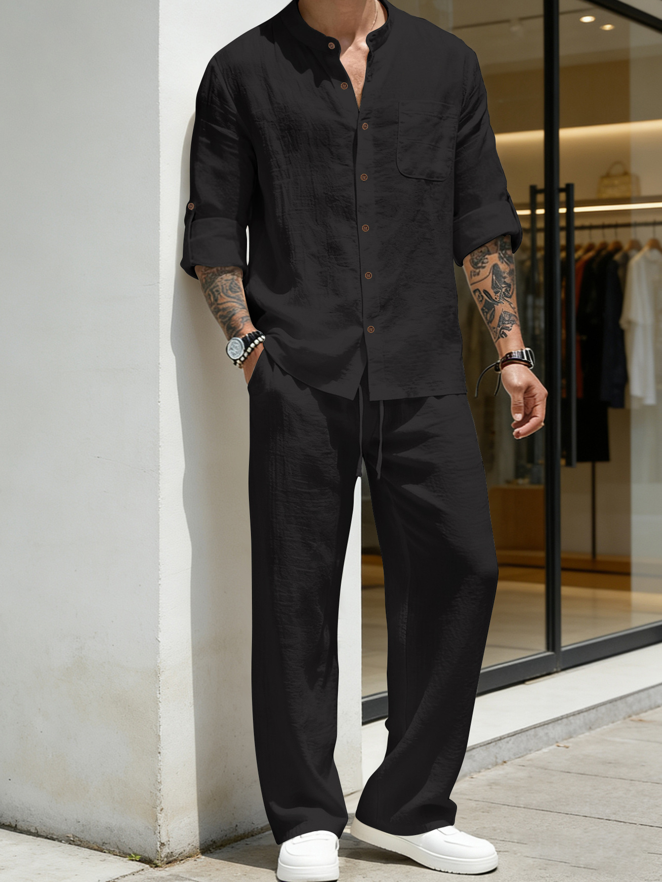 Suit Loose Linen Long Sleeve S - огляд і ціна Linen Shirt Breathable
