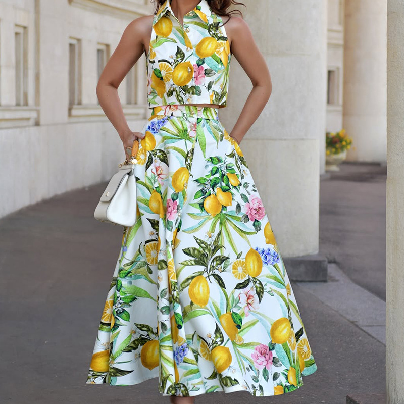 Women's Fashion Lemon Print Sl - огляд і ціна Shirt Camp Collar