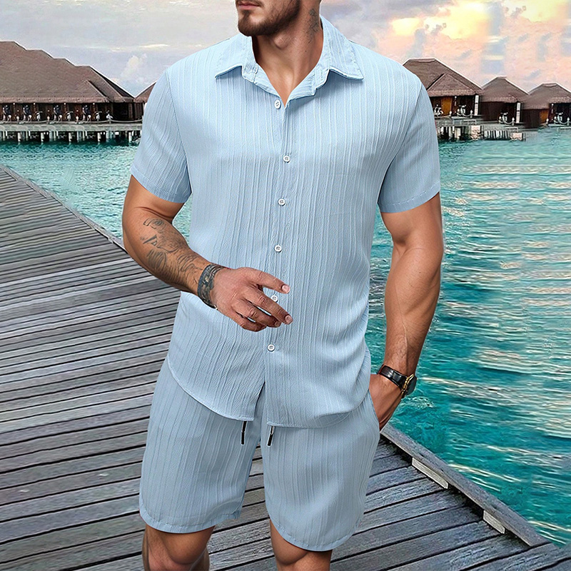 2026 New Men Vertical Wrinkle  - огляд і ціна Shirt Camp Collar