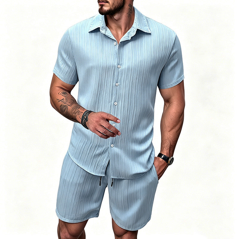 2026 New Men Vertical Wrinkle  - огляд і ціна Shirt Camp Collar