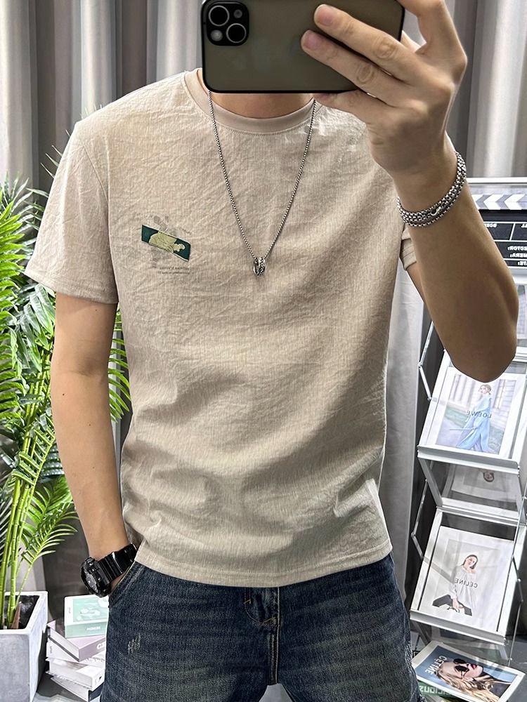Male Tees Shirts White Linen T - огляд і ціна Short Linen Drawstring