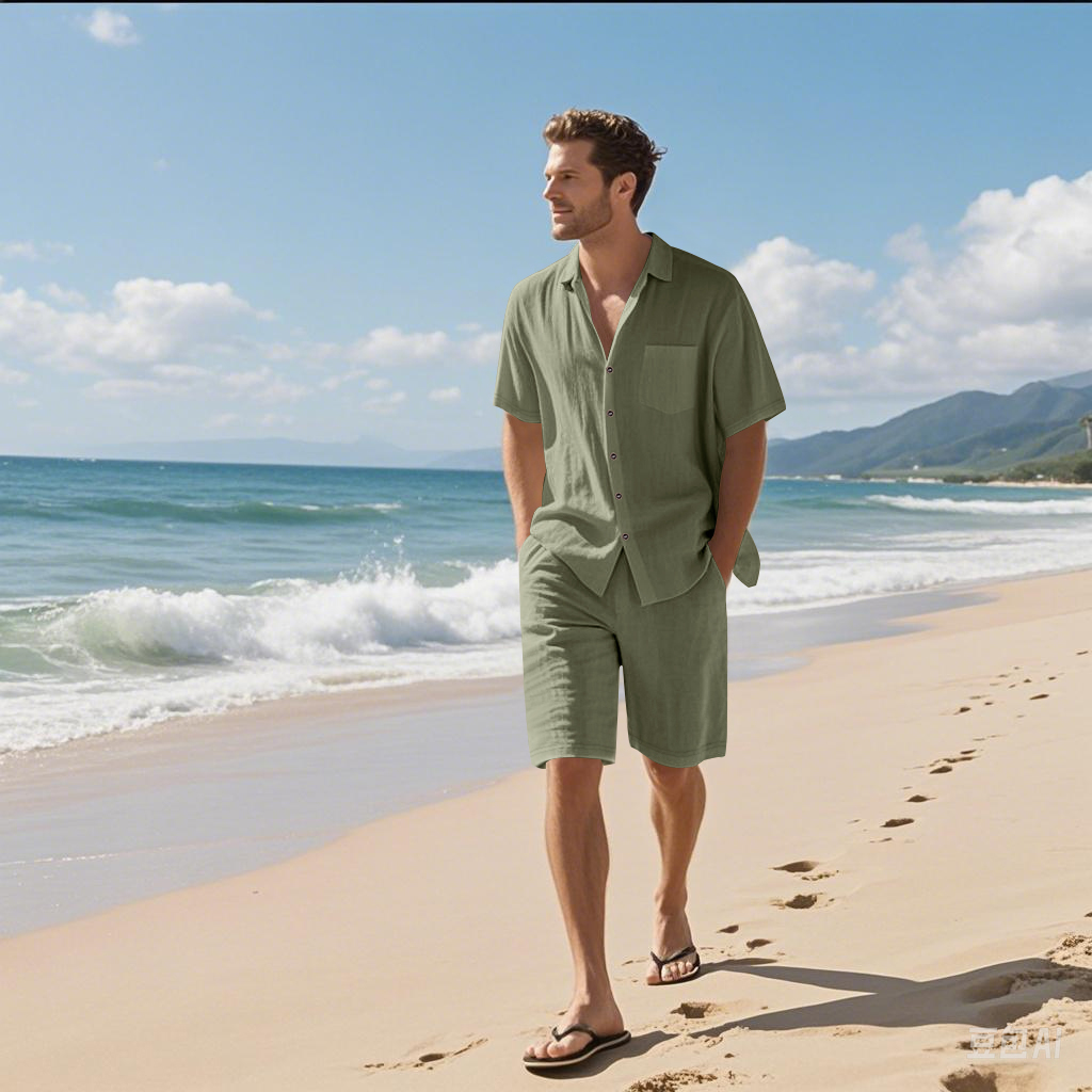 Men Linen Textured Two-Piece S - огляд і ціна Short Linen Drawstring